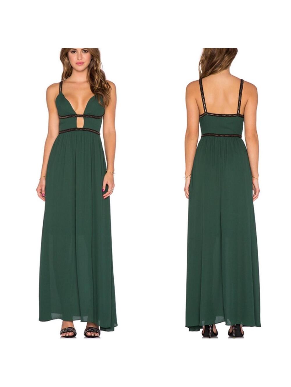 WYLDR Deep Forest Green Beaded Maxi Dress size XS